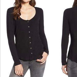 Nordstrom Socialite Button Down Ribbed LS tee